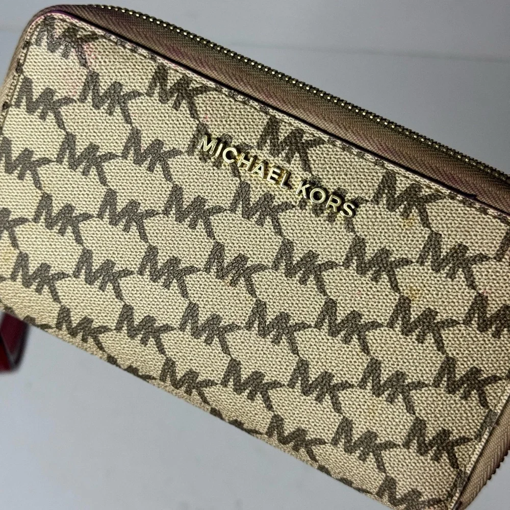 Michael Kors Jet Set Travel Continental Signature MK Wallet Brown/Beige